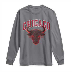 Retro Chicago Long Sleeve Shirt Bulls Mascot Team Spirit Vintage Basketball Fan TS10 Charcoal Print Your Wear