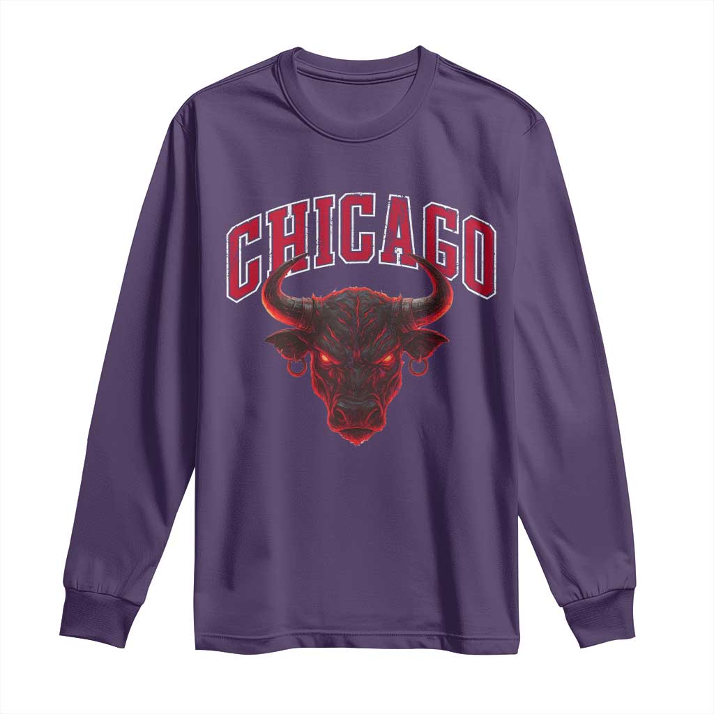 Retro Chicago Long Sleeve Shirt Bulls Mascot Team Spirit Vintage Basketball Fan TS10 Purple Print Your Wear