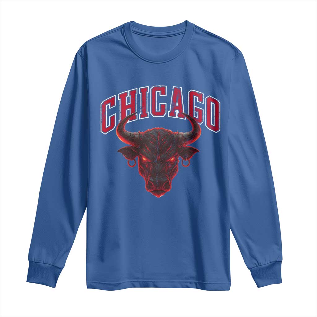 Retro Chicago Long Sleeve Shirt Bulls Mascot Team Spirit Vintage Basketball Fan TS10 Royal Blue Print Your Wear