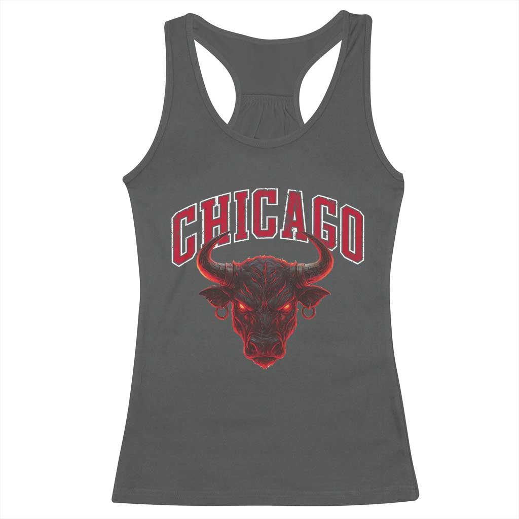 Retro Chicago Racerback Tank Top Bulls Mascot Team Spirit Vintage Basketball Fan TS10 Dark Heather Print Your Wear