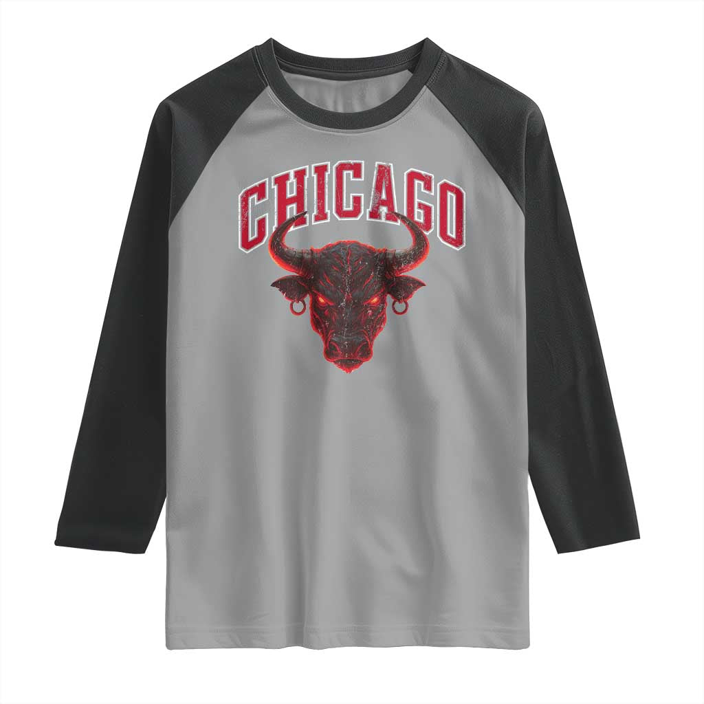 Retro Chicago Raglan Shirt Bulls Mascot Team Spirit Vintage Basketball Fan TS10 Sport Gray Black Print Your Wear