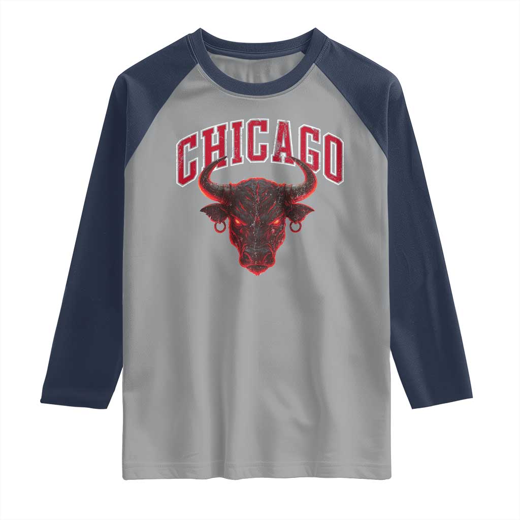 Retro Chicago Raglan Shirt Bulls Mascot Team Spirit Vintage Basketball Fan TS10 Sport Gray Navy Print Your Wear