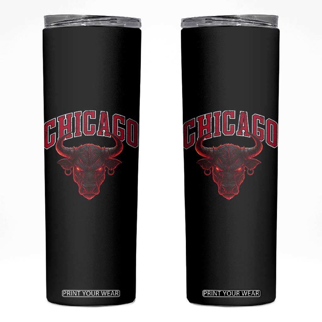 Retro Chicago Skinny Tumbler Bulls Mascot Team Spirit Vintage Basketball Fan TS10 Black Print Your Wear
