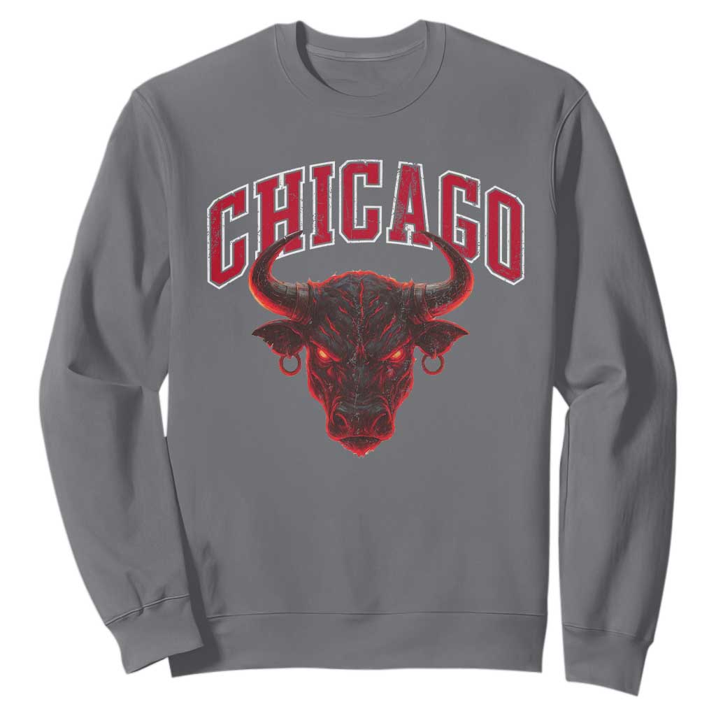 Retro Chicago Sweatshirt Bulls Mascot Team Spirit Vintage Basketball Fan TS10 Charcoal Print Your Wear