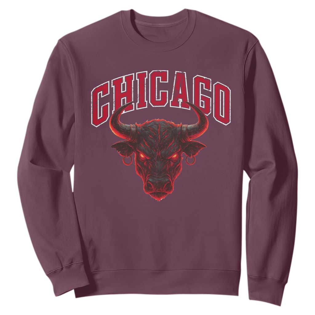 Retro Chicago Sweatshirt Bulls Mascot Team Spirit Vintage Basketball Fan TS10 Maroon Print Your Wear