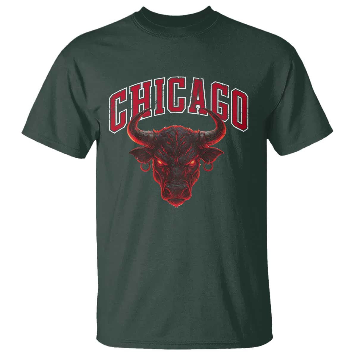 Retro Chicago T Shirt Bulls Mascot Team Spirit Vintage Basketball Fan TS10 Dark Forest Green Print Your Wear