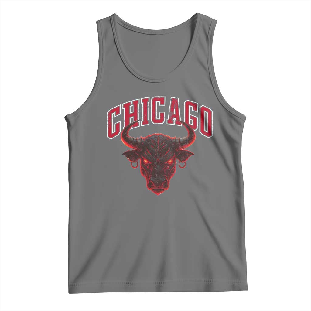Retro Chicago Tank Top Bulls Mascot Team Spirit Vintage Basketball Fan TS10 Black Heather Print Your Wear