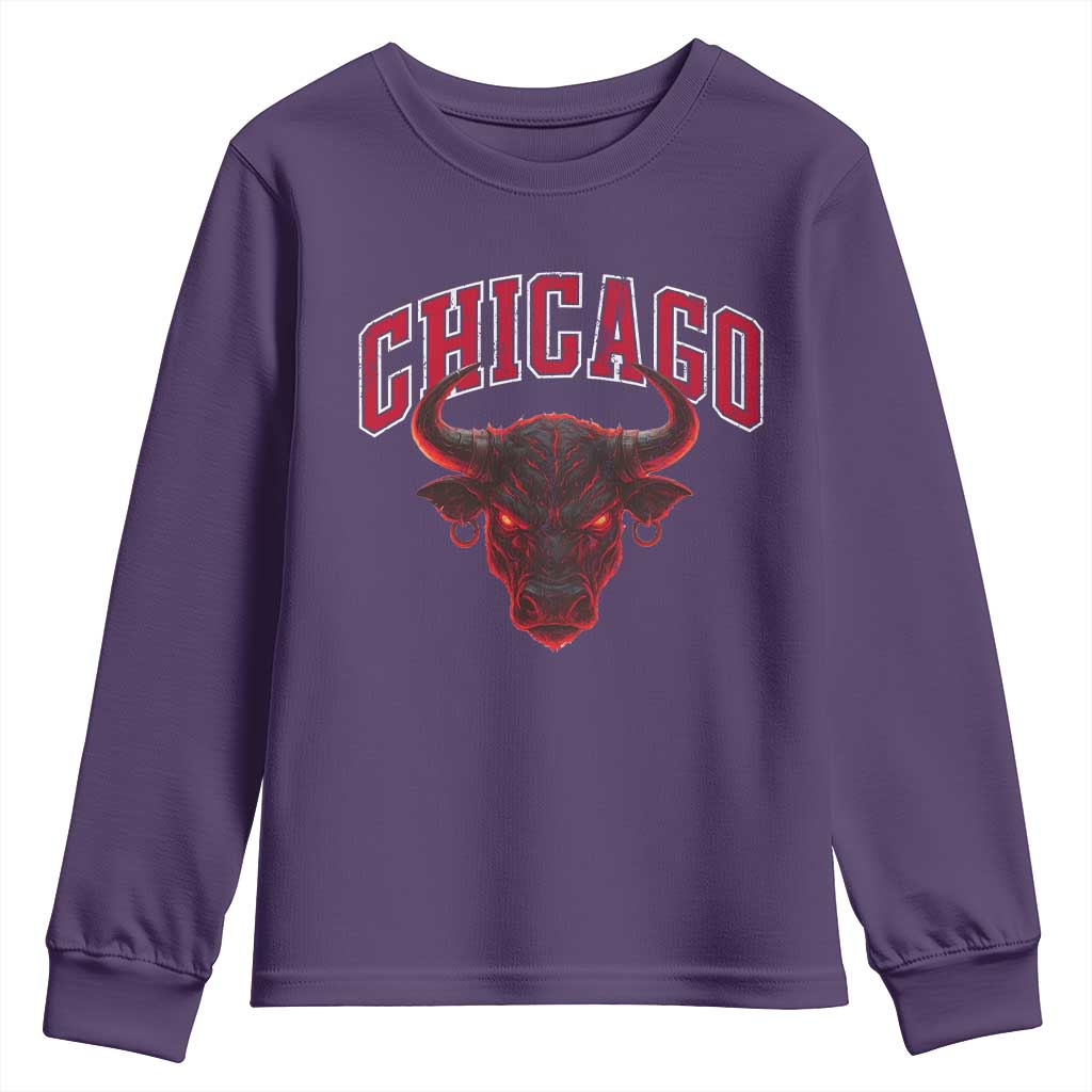 Retro Chicago Youth Sweatshirt Bulls Mascot Team Spirit Vintage Basketball Fan TS10 Purple Print Your Wear