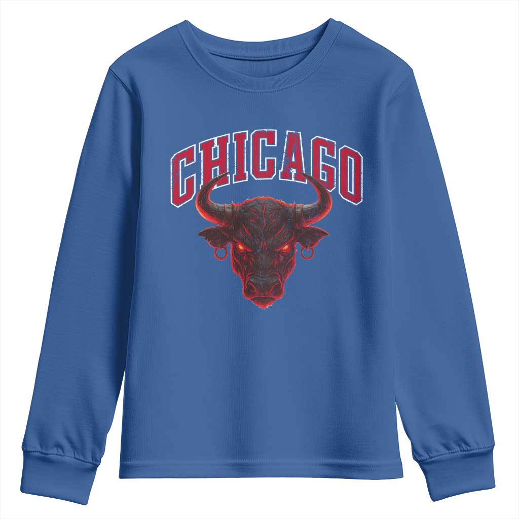 Retro Chicago Youth Sweatshirt Bulls Mascot Team Spirit Vintage Basketball Fan TS10 Royal Blue Print Your Wear