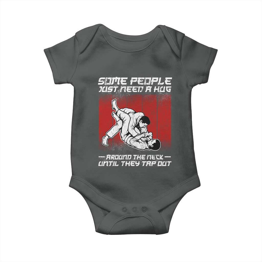 Brazilian Jiu Jitsu Baby Onesie Some People Just Need A Hug Vintage BJJ TS10 Dark Heather Print Your Wear