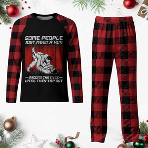 Brazilian Jiu Jitsu Plaid Pajama Set Some People Just Need A Hug Vintage BJJ TS10 Buffalo Plaid Print Your Wear