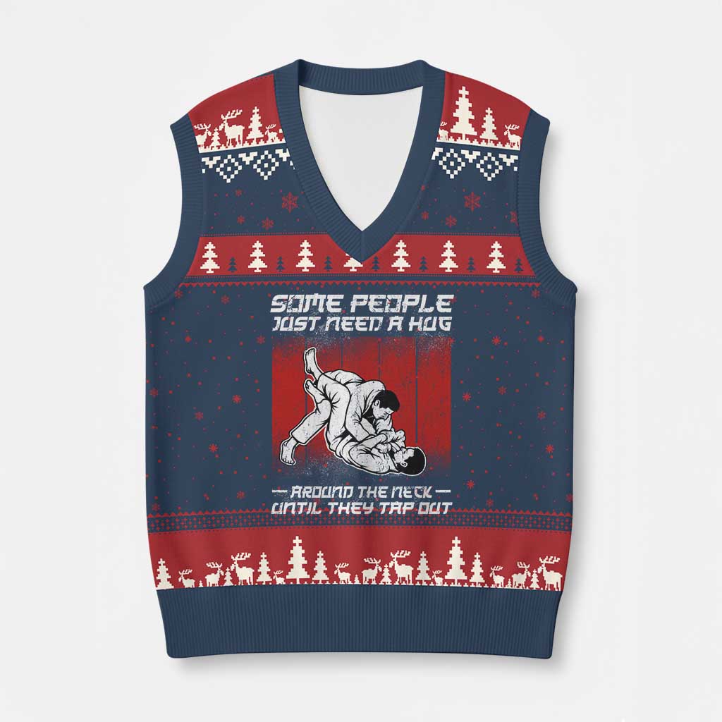 Brazilian Jiu Jitsu V-Neck Knit Sweater Vest Some People Just Need A Hug Vintage BJJ TS10 Navy Red Print Your Wear