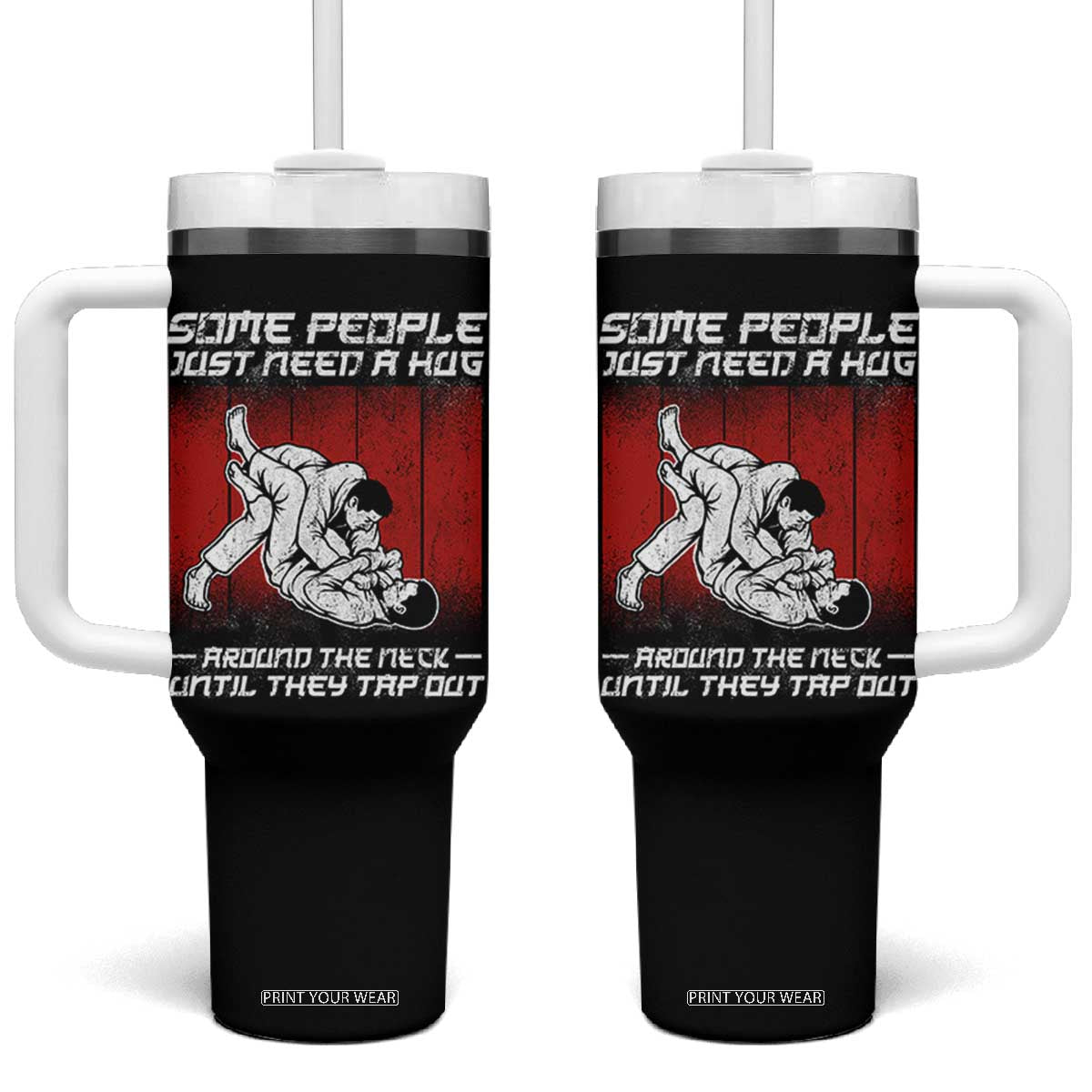 Brazilian Jiu Jitsu Tumbler With Handle Some People Just Need A Hug Vintage BJJ TS10 One Size: 40 oz Black Print Your Wear