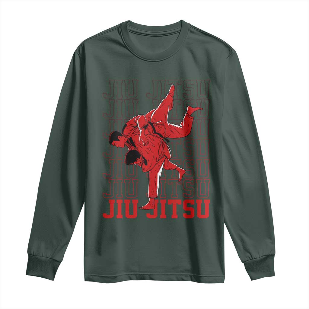 Brazilian Jiu Jitsu Long Sleeve Shirt BJJ Distressed TS10 Dark Forest Green Print Your Wear