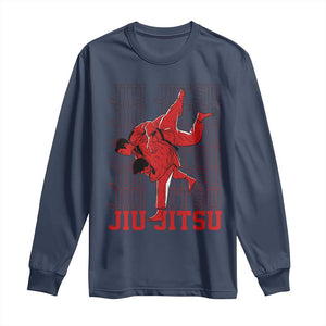 Brazilian Jiu Jitsu Long Sleeve Shirt BJJ Distressed TS10 Navy Print Your Wear