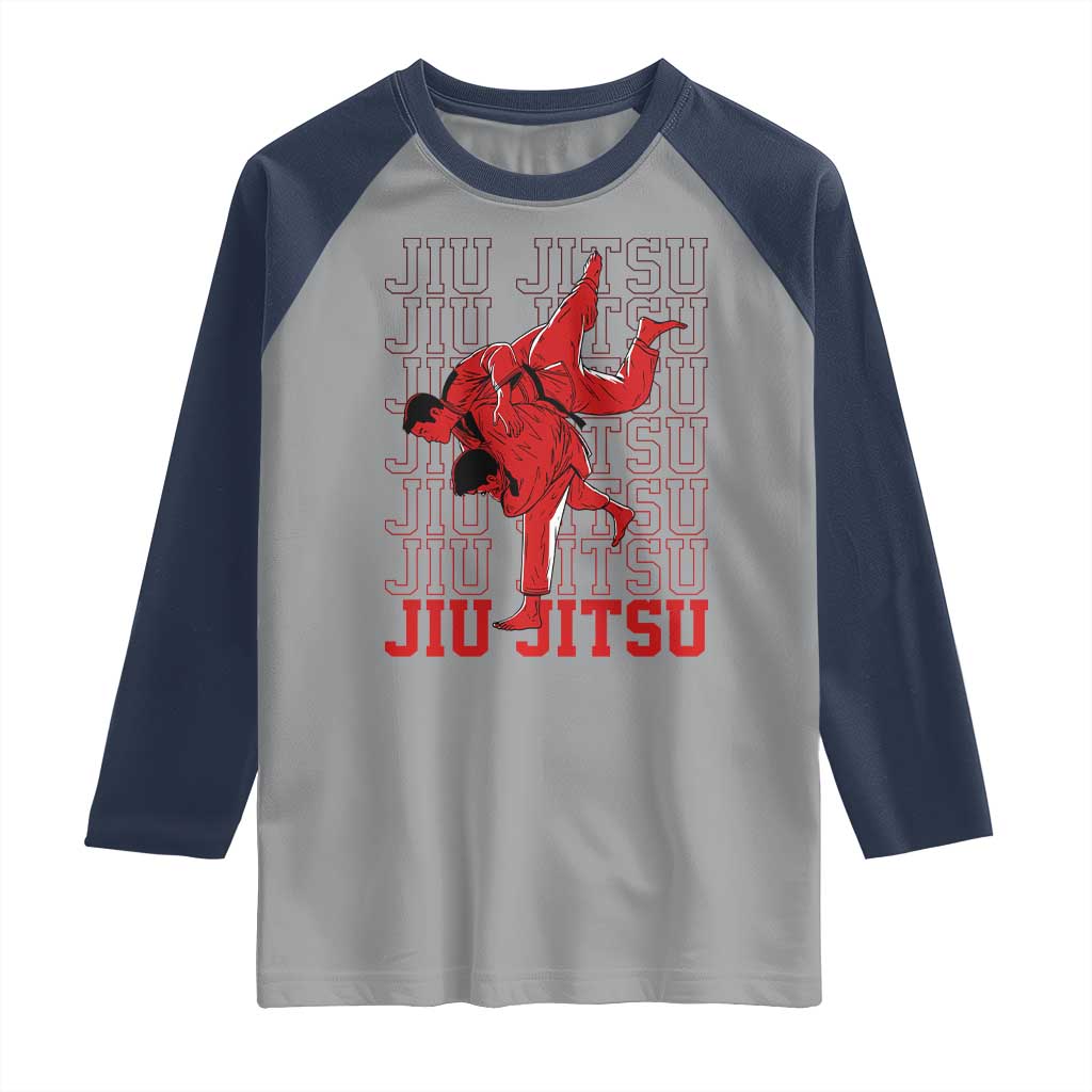 Brazilian Jiu Jitsu Raglan Shirt BJJ Distressed TS10 Sport Gray Navy Print Your Wear