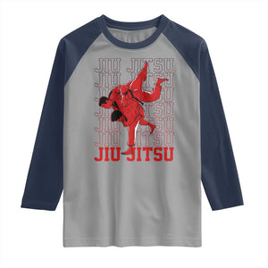 Brazilian Jiu Jitsu Raglan Shirt BJJ Distressed TS10 Sport Gray Navy Print Your Wear