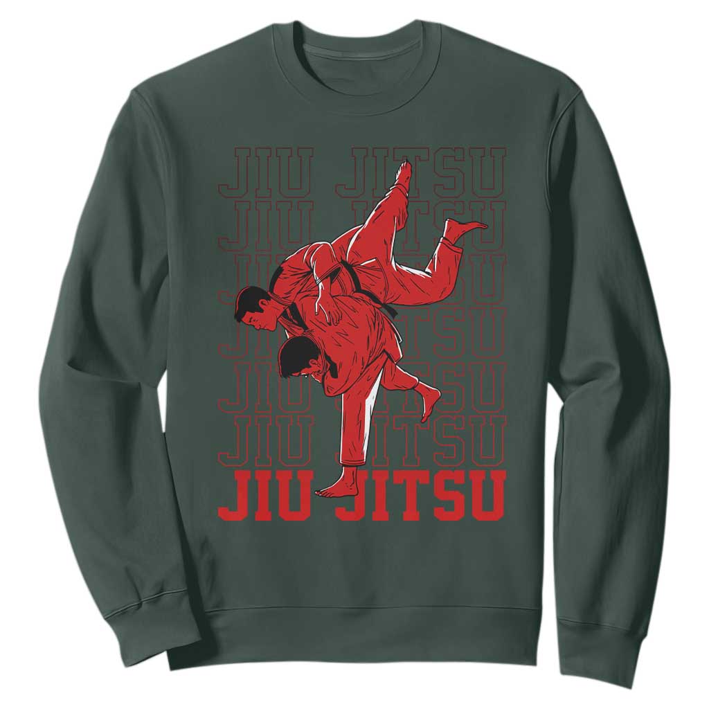 Brazilian Jiu Jitsu Sweatshirt BJJ Distressed TS10 Dark Forest Green Print Your Wear