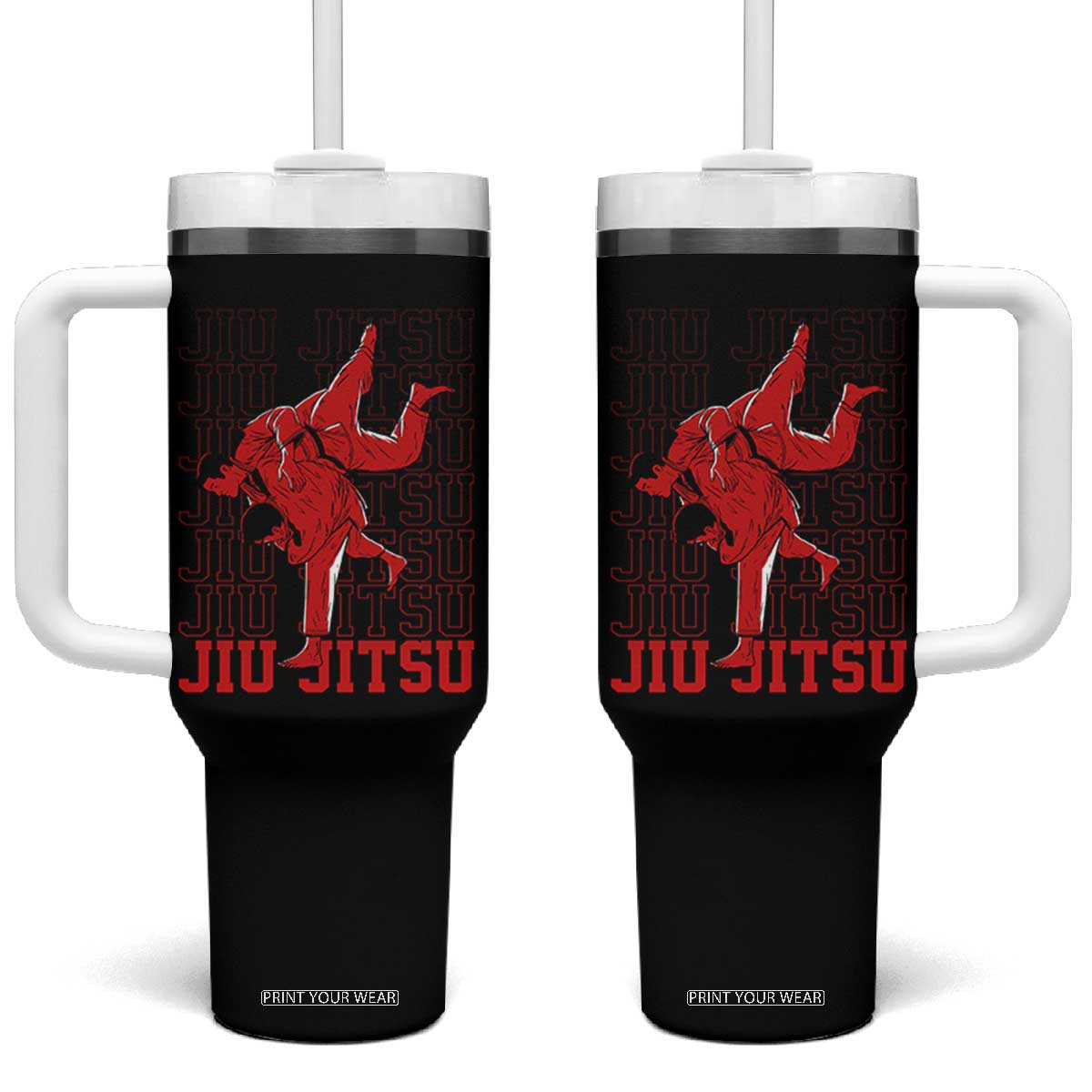 Brazilian Jiu Jitsu Tumbler With Handle BJJ Distressed TS10 One Size: 40 oz Black Print Your Wear