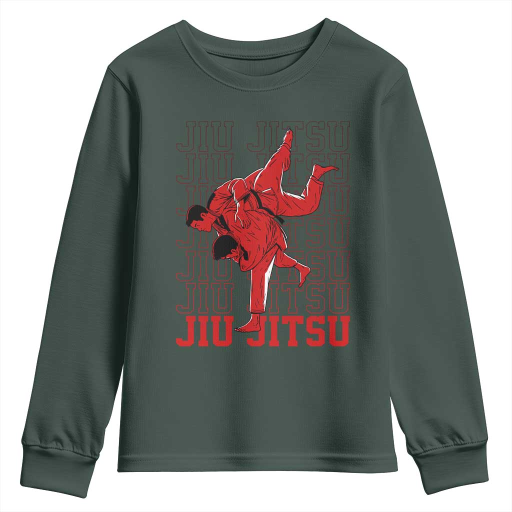 Brazilian Jiu Jitsu Youth Sweatshirt BJJ Distressed TS10 Dark Forest Green Print Your Wear