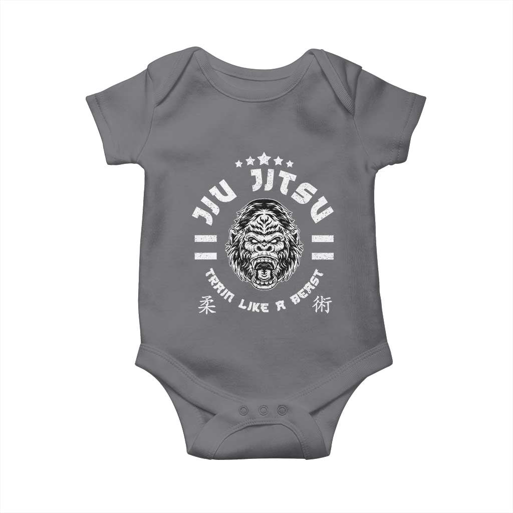 Brazilian Jiu Jitsu Baby Onesie Train Like A Beast Vintage BJJ Grappling Gorilla TS10 Charcoal Print Your Wear