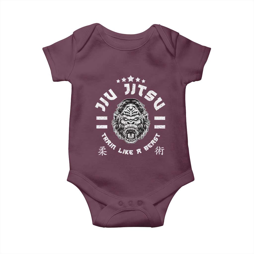 Brazilian Jiu Jitsu Baby Onesie Train Like A Beast Vintage BJJ Grappling Gorilla TS10 Maroon Print Your Wear