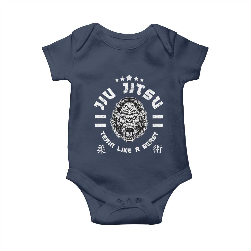 Brazilian Jiu Jitsu Baby Onesie Train Like A Beast Vintage BJJ Grappling Gorilla TS10 Navy Print Your Wear