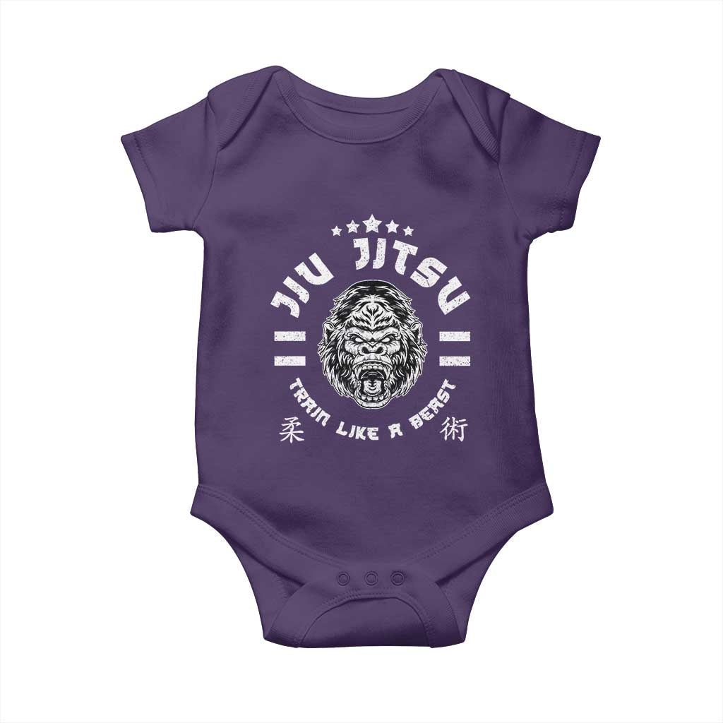 Brazilian Jiu Jitsu Baby Onesie Train Like A Beast Vintage BJJ Grappling Gorilla TS10 Purple Print Your Wear
