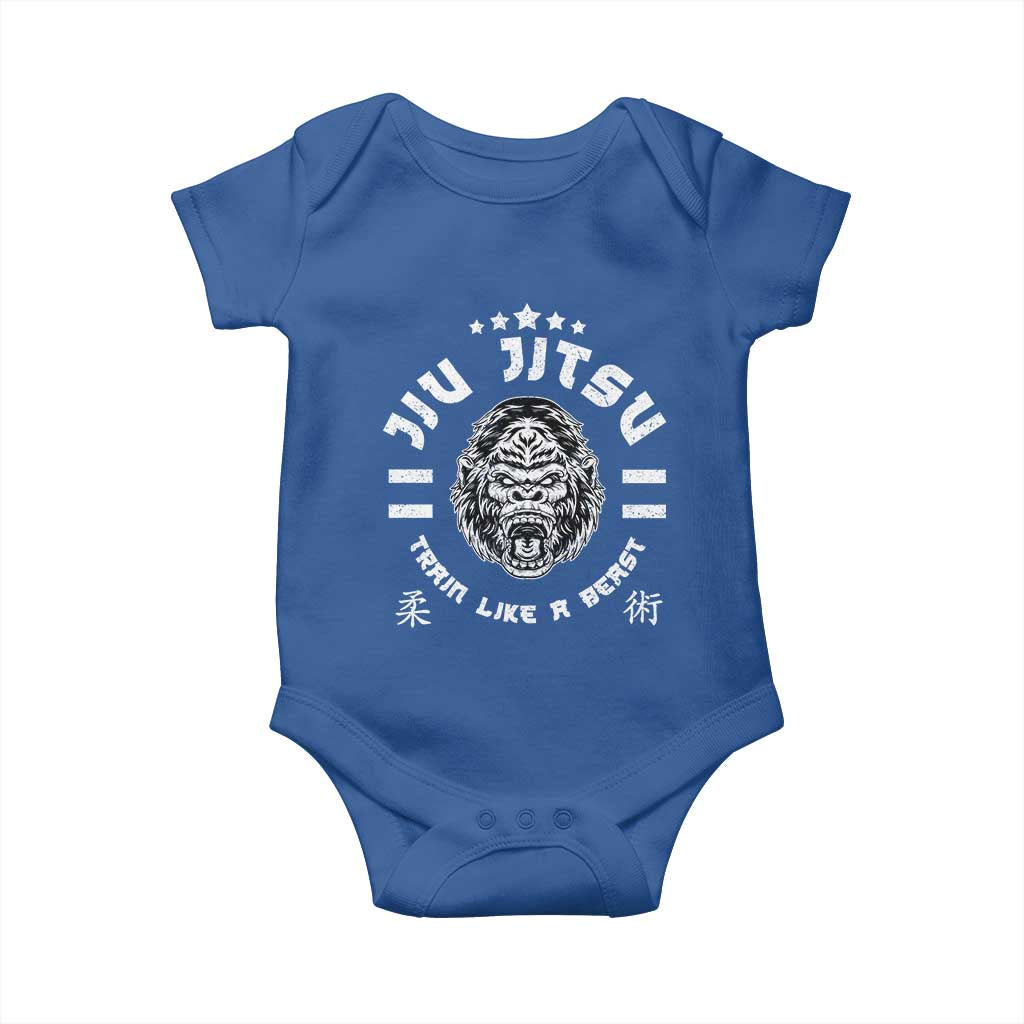 Brazilian Jiu Jitsu Baby Onesie Train Like A Beast Vintage BJJ Grappling Gorilla TS10 Royal Blue Print Your Wear