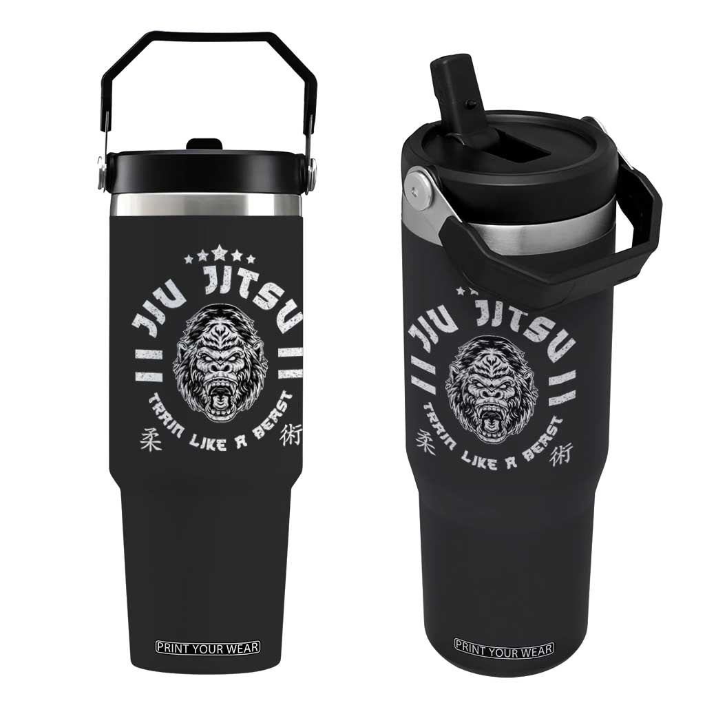 Brazilian Jiu Jitsu Flip Straw Tumbler Train Like A Beast Vintage BJJ Grappling Gorilla TS10 One Size: 30 oz Black Print Your Wear