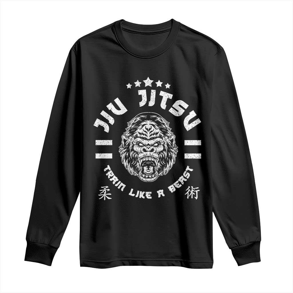Brazilian Jiu Jitsu Long Sleeve Shirt Train Like A Beast Vintage BJJ Grappling Gorilla TS10 Black Print Your Wear