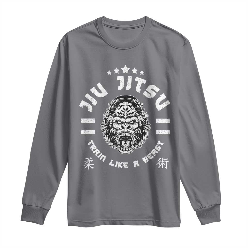 Brazilian Jiu Jitsu Long Sleeve Shirt Train Like A Beast Vintage BJJ Grappling Gorilla TS10 Charcoal Print Your Wear