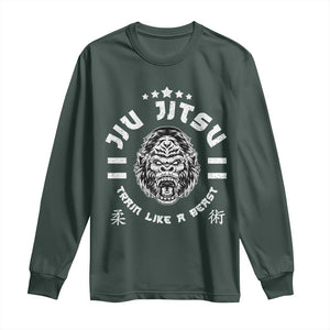Brazilian Jiu Jitsu Long Sleeve Shirt Train Like A Beast Vintage BJJ Grappling Gorilla TS10 Dark Forest Green Print Your Wear