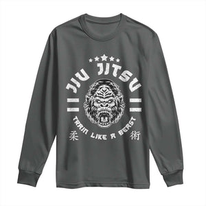 Brazilian Jiu Jitsu Long Sleeve Shirt Train Like A Beast Vintage BJJ Grappling Gorilla TS10 Dark Heather Print Your Wear