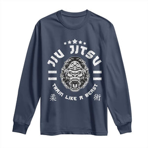 Brazilian Jiu Jitsu Long Sleeve Shirt Train Like A Beast Vintage BJJ Grappling Gorilla TS10 Navy Print Your Wear