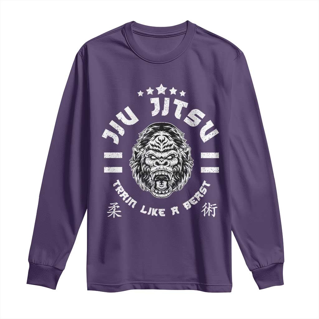 Brazilian Jiu Jitsu Long Sleeve Shirt Train Like A Beast Vintage BJJ Grappling Gorilla TS10 Purple Print Your Wear