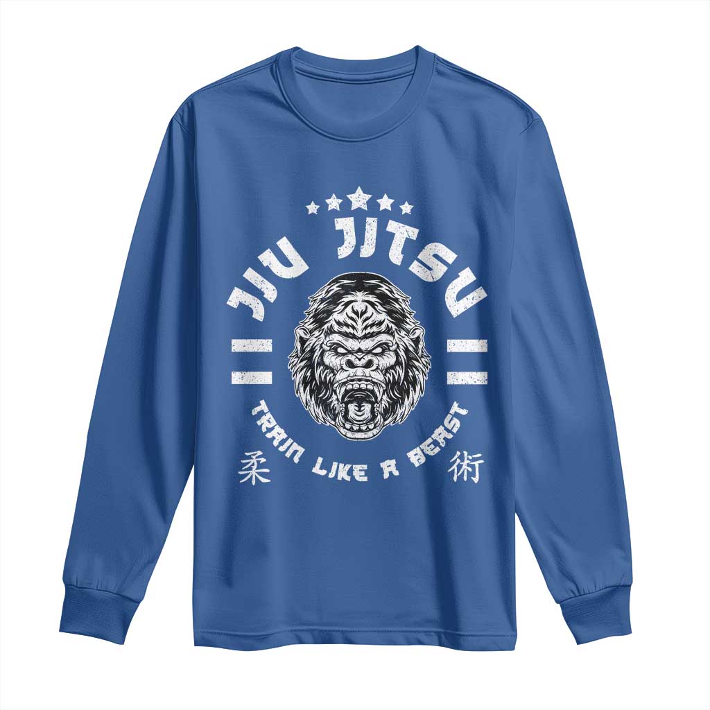 Brazilian Jiu Jitsu Long Sleeve Shirt Train Like A Beast Vintage BJJ Grappling Gorilla TS10 Royal Blue Print Your Wear