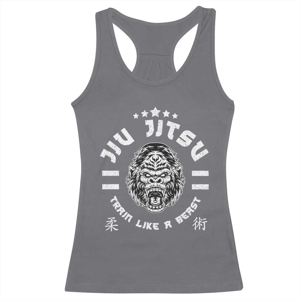 Brazilian Jiu Jitsu Racerback Tank Top Train Like A Beast Vintage BJJ Grappling Gorilla TS10 Charcoal Print Your Wear