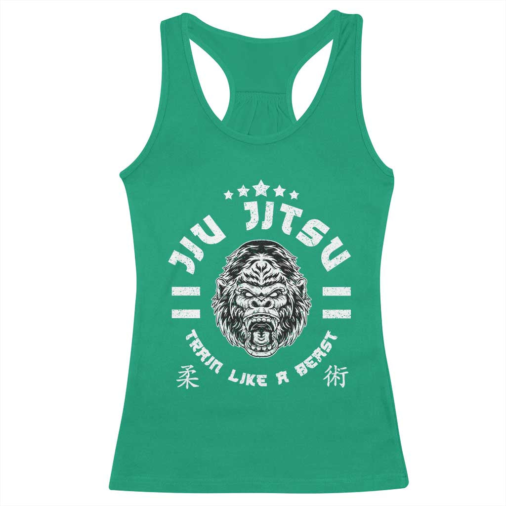 Brazilian Jiu Jitsu Racerback Tank Top Train Like A Beast Vintage BJJ Grappling Gorilla TS10 Irish Green Print Your Wear