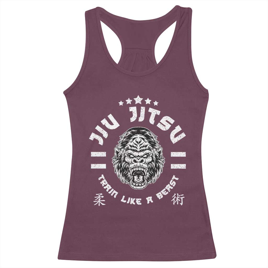 Brazilian Jiu Jitsu Racerback Tank Top Train Like A Beast Vintage BJJ Grappling Gorilla TS10 Maroon Print Your Wear
