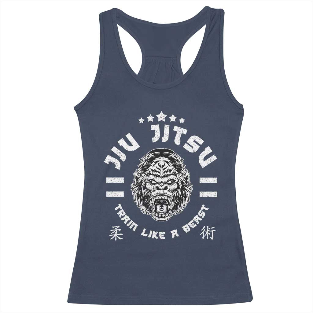 Brazilian Jiu Jitsu Racerback Tank Top Train Like A Beast Vintage BJJ Grappling Gorilla TS10 Navy Print Your Wear