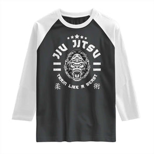 Brazilian Jiu Jitsu Raglan Shirt Train Like A Beast Vintage BJJ Grappling Gorilla TS10 Black White Print Your Wear