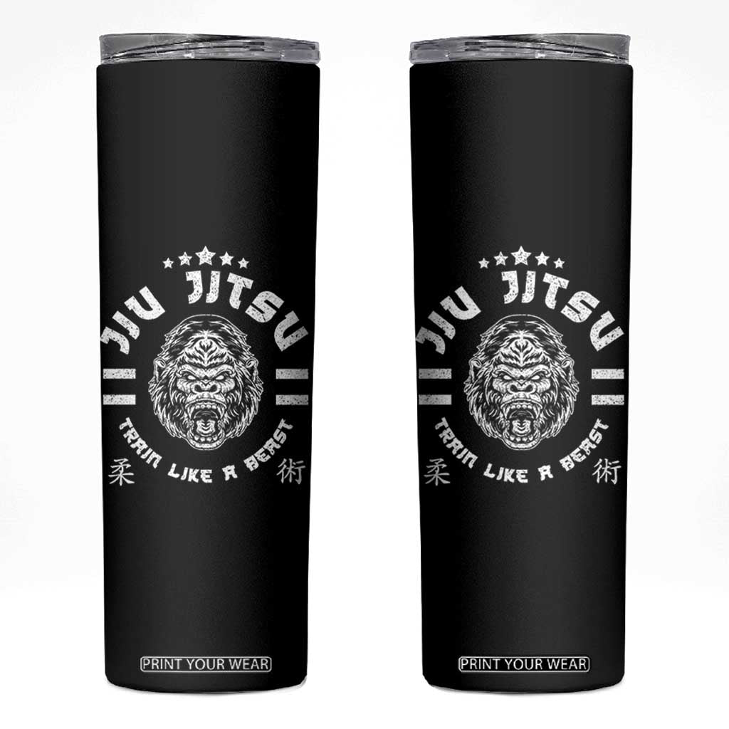 Brazilian Jiu Jitsu Skinny Tumbler Train Like A Beast Vintage BJJ Grappling Gorilla TS10 Black Print Your Wear
