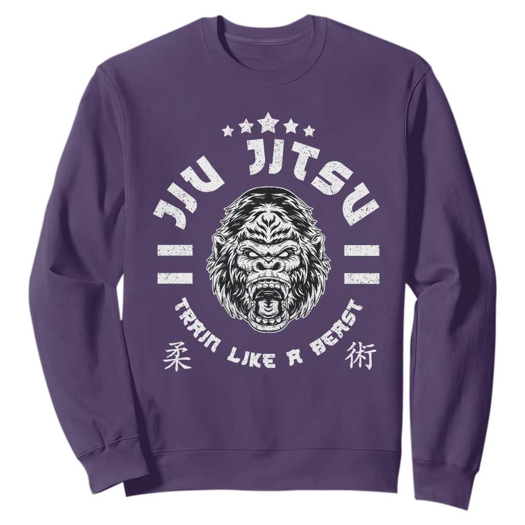 Brazilian Jiu Jitsu Sweatshirt Train Like A Beast Vintage BJJ Grappling Gorilla TS10 Purple Print Your Wear