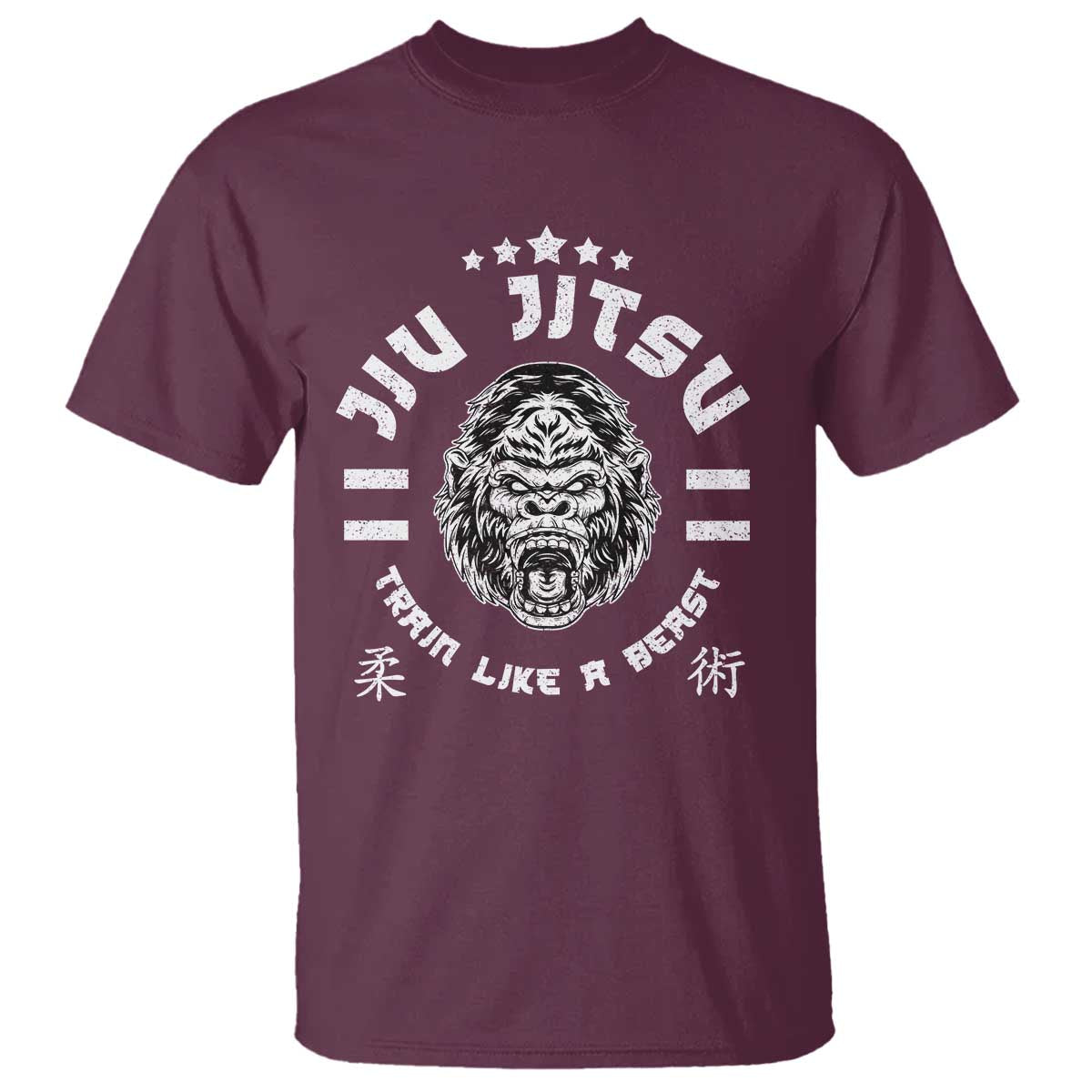 Brazilian Jiu Jitsu T Shirt Train Like A Beast Vintage BJJ Grappling Gorilla TS10 Maroon Print Your Wear