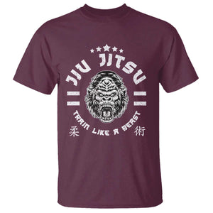 Brazilian Jiu Jitsu T Shirt Train Like A Beast Vintage BJJ Grappling Gorilla TS10 Maroon Print Your Wear