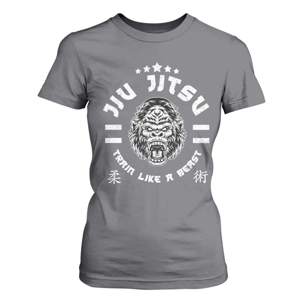 Brazilian Jiu Jitsu T Shirt For Women Train Like A Beast Vintage BJJ Grappling Gorilla TS10 Charcoal Print Your Wear