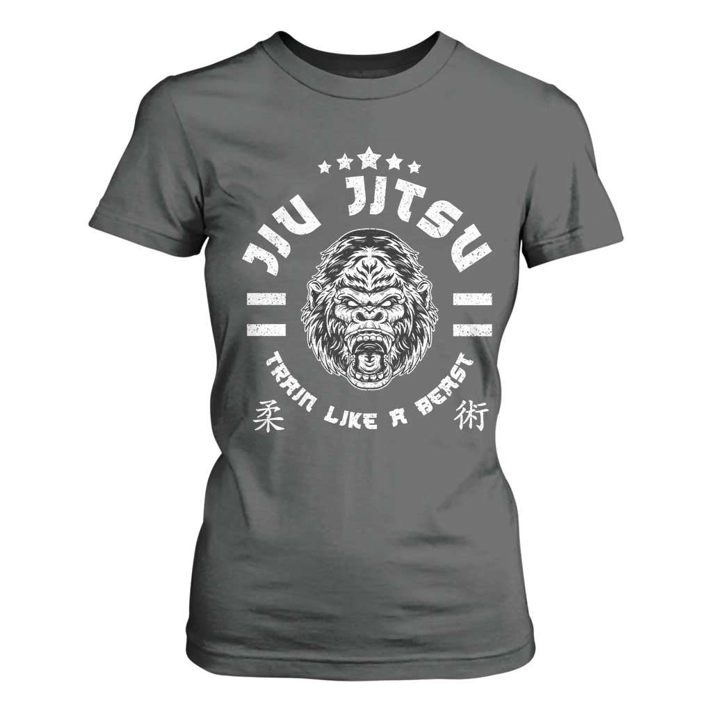 Brazilian Jiu Jitsu T Shirt For Women Train Like A Beast Vintage BJJ Grappling Gorilla TS10 Dark Heather Print Your Wear