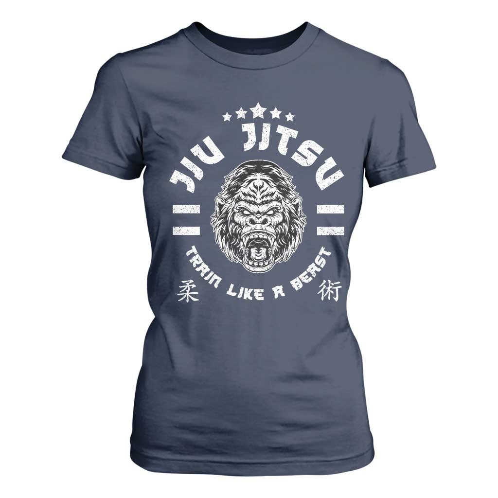Brazilian Jiu Jitsu T Shirt For Women Train Like A Beast Vintage BJJ Grappling Gorilla TS10 Navy Print Your Wear