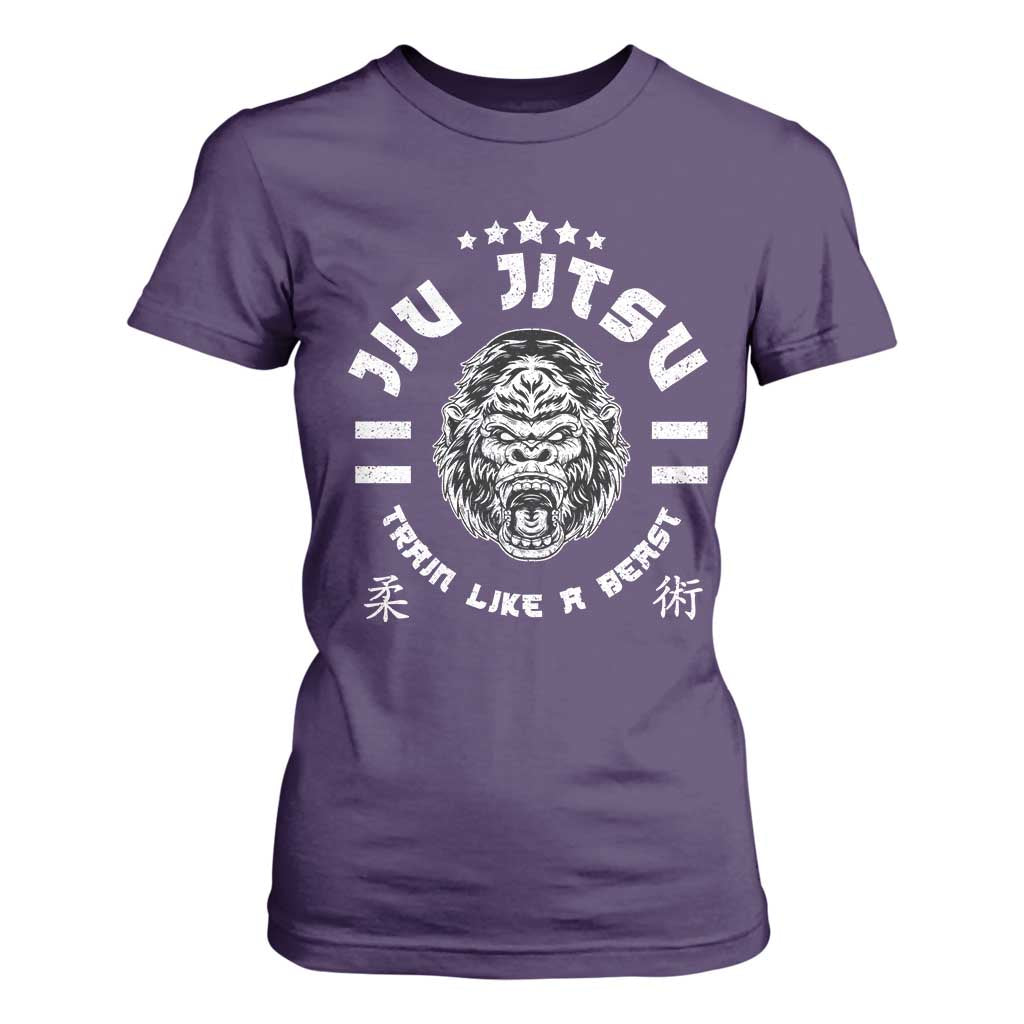 Brazilian Jiu Jitsu T Shirt For Women Train Like A Beast Vintage BJJ Grappling Gorilla TS10 Purple Print Your Wear
